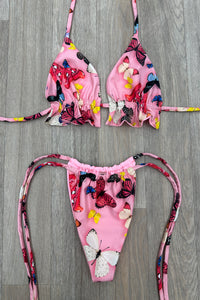 PINK BUTTERFLY FRILL BIKINI SET
