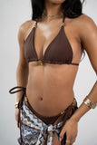 CHOCOLATE GOLD DETAIL BIKINI & ZIGZAG SPARKLE SARONG