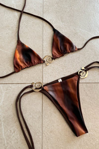 BROWN BLURRED GOLD SWIRL BIKINI SET