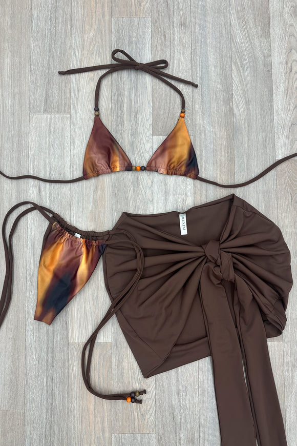 BROWN BLURRED 3 PIECE SWIM SET