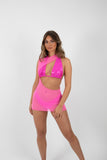 HOT PINK MESH CUT OUT DRESS WITH BIKINI