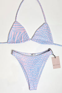 PINK & BLUE HALF ZEBRA HALF LEOPARD TRIANGLE TOP & BASIC BOTTOMS SIZE 8